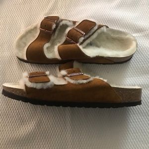 Bircenstock Arizona shearling suede slide EU 41